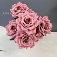 5 букетов роз 7 голов премиум темно-розовый