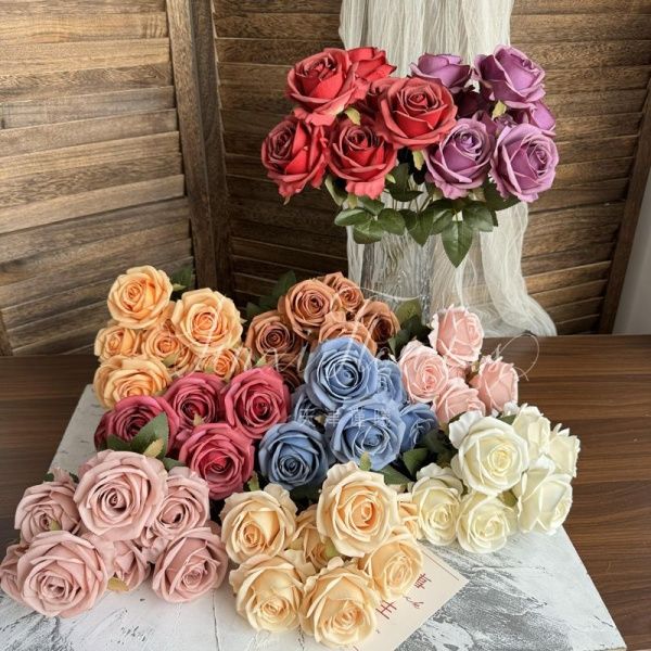 2 букета роз 7 голов пудровый