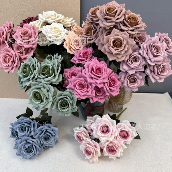 5 букетов роз 7 голов премиум темно-розовый