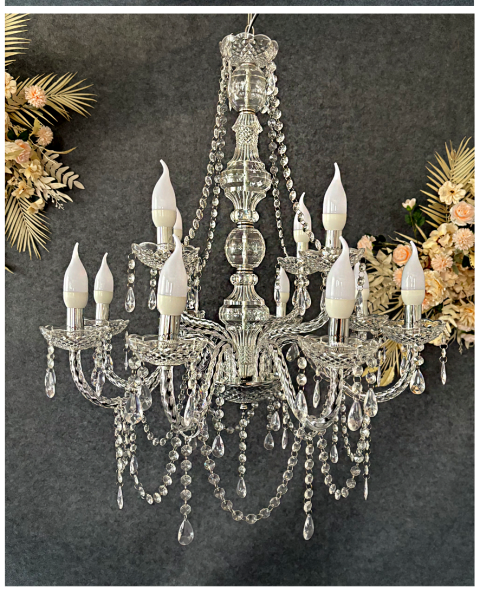 люстра классическая акриловая серебро 8+4 рожка